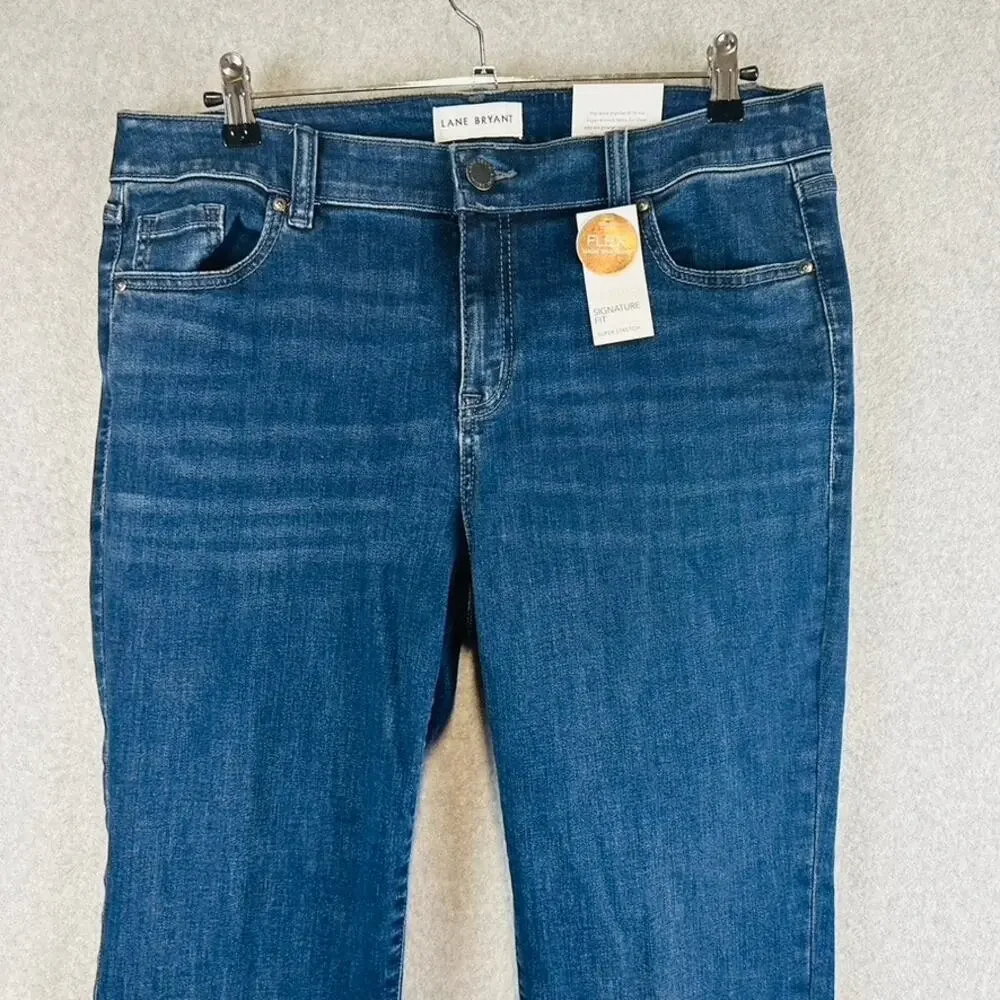 New Lane Bryant Womans 14 Short Jeans Straight Mid Rise Blue Stretch Pockets NWT